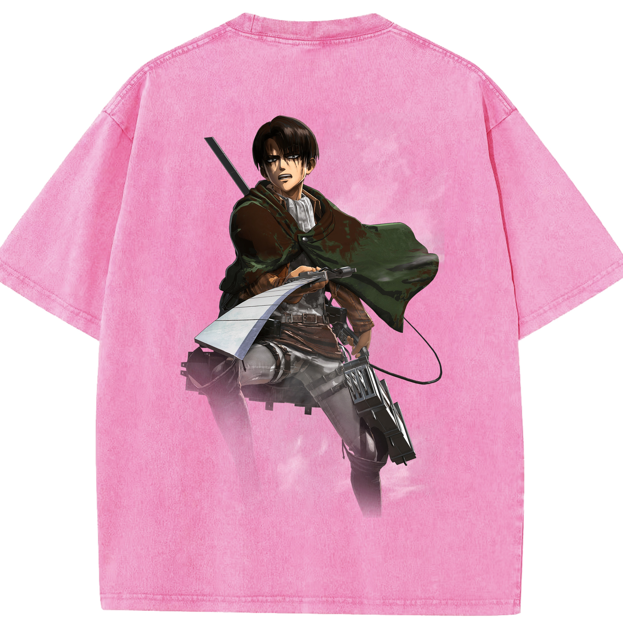 （画像用） 進撃の巨人 リヴァイ·アッカーマン Attack on Titan Levi Ackerman 綿100% ヴィンテージ風 半袖Tシャツ（背面プリント）